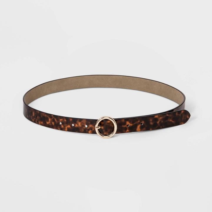 Women's Tortoise Print Round Buckle Belts - A New Day Brown S, Women's,