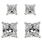 Target Sterling Silver Cubic Zirconia Duo Square Stud Earring Set - Clear, Women's