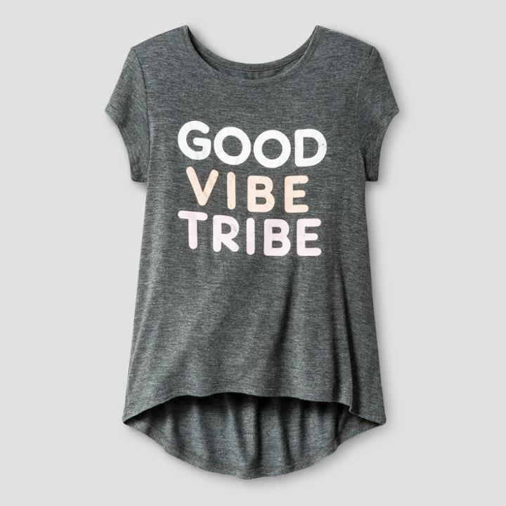 Harper & Elliott Girls' Good Vibe Tribe Short Sleeve T-shirt - Gray