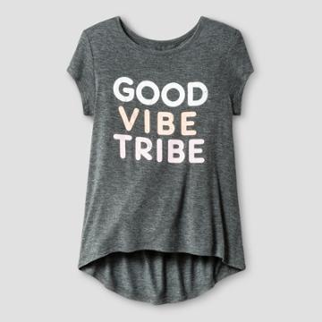 Harper & Elliott Girls' Good Vibe Tribe Short Sleeve T-shirt - Gray