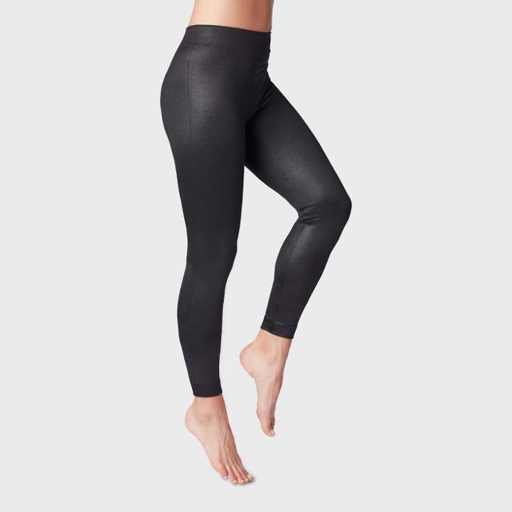Women's Shiny Fleece Lined Leggings - A New Day Black