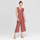 Women's Striped Sleeveless V-neck Button Wrap Jumpsuit - Xhilaration Rosewood