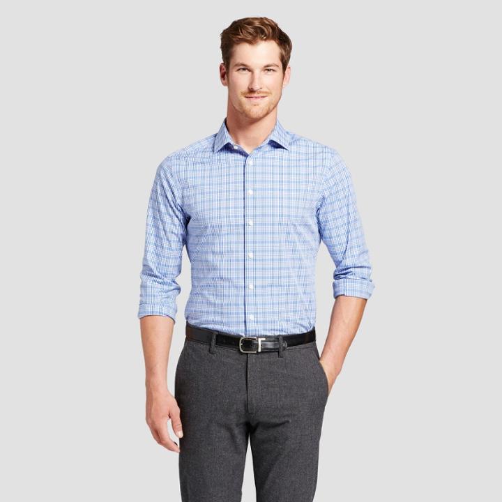 Men's Long Sleeve Wrinkle Free Slim Fit Button-down Shirts - Goodfellow & Co Blue Xxl, Amparo Blue