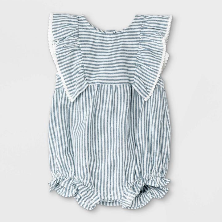 Baby Girls' Striped Woven Ruffle Leg Romper - Cat & Jack Blue/white Newborn
