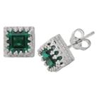2 4/7 Tcw Tiara Sterling Silver Princess-cut Emerald Crown Earrings, Women's, Green/silver