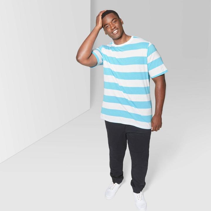 Target Men's Big & Tall Striped Short Sleeve Retro T-shirt - Original Use Turquoise