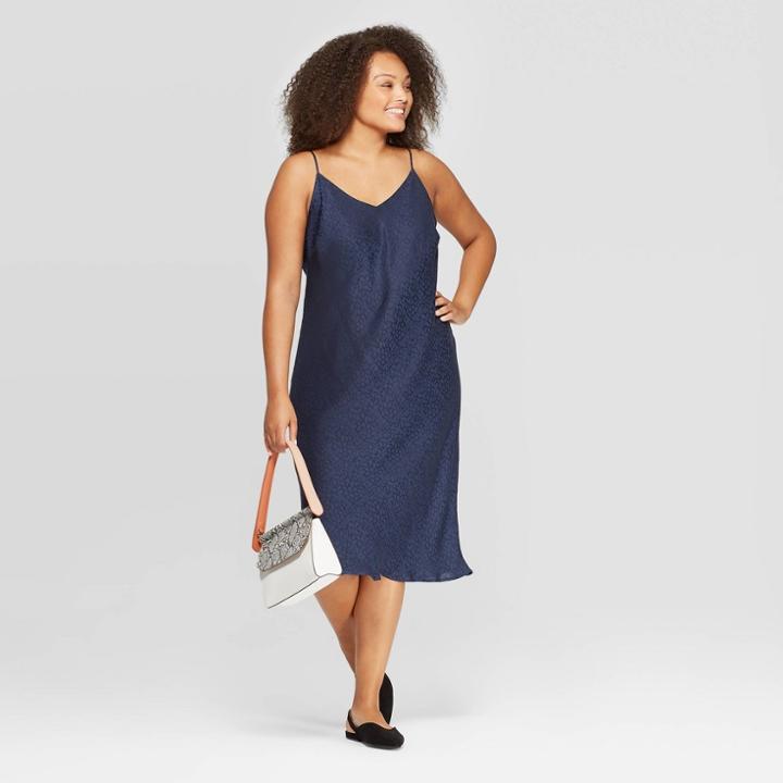 Women's Plus Size Sleeveless V-neck Midi Shiftdress - A New Day Navy