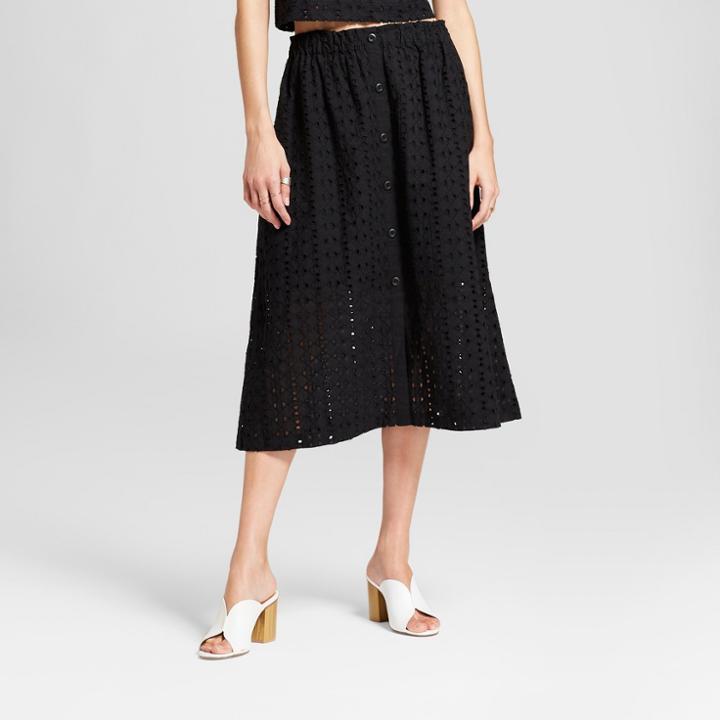 Women's Button-up Eyelet Skirt - Mossimo Black