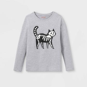 Girls' Halloween Long Sleeve Graphic T-shirt - Cat & Jack Heather Gray
