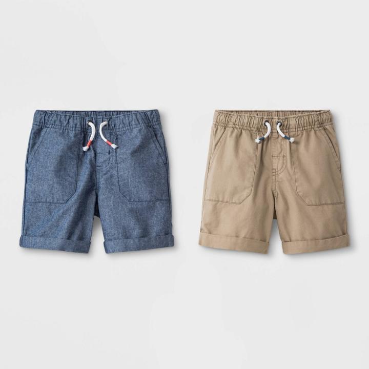 Toddler Boys' 2pk Novelty Texture Pull-on Shorts - Cat & Jack Blue/khaki