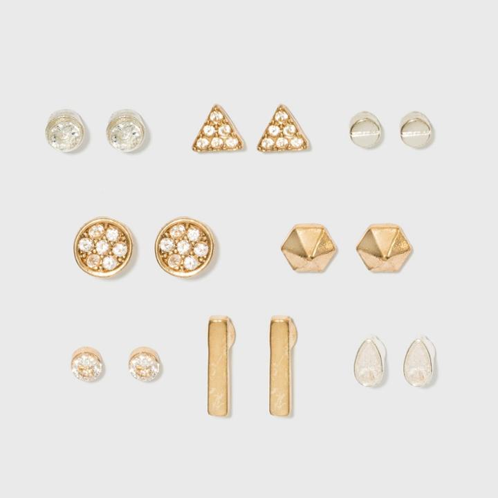 Ball, Stud And Stones 8pk Multi Earring Set - A New Day Gold/silver