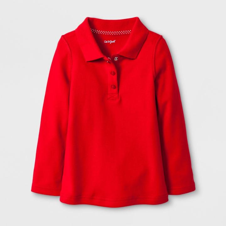 Toddler Girls' Adaptive Long Sleeve Uniform Polo Shirt - Cat & Jack Red