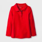 Toddler Girls' Adaptive Long Sleeve Uniform Polo Shirt - Cat & Jack Red