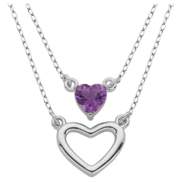 Target Sterling Silver Genuine Amethyst Layered Heart Necklace,