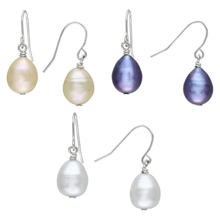 Target 9-10mm Freshwater Cultured Rice Pearl Hook Earrings Set Of 3 - White/pink/black
