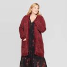Women's Plus Size Long Sleeve Open Layering Chenille Cardigan - Ava & Viv Burgundy X, Red
