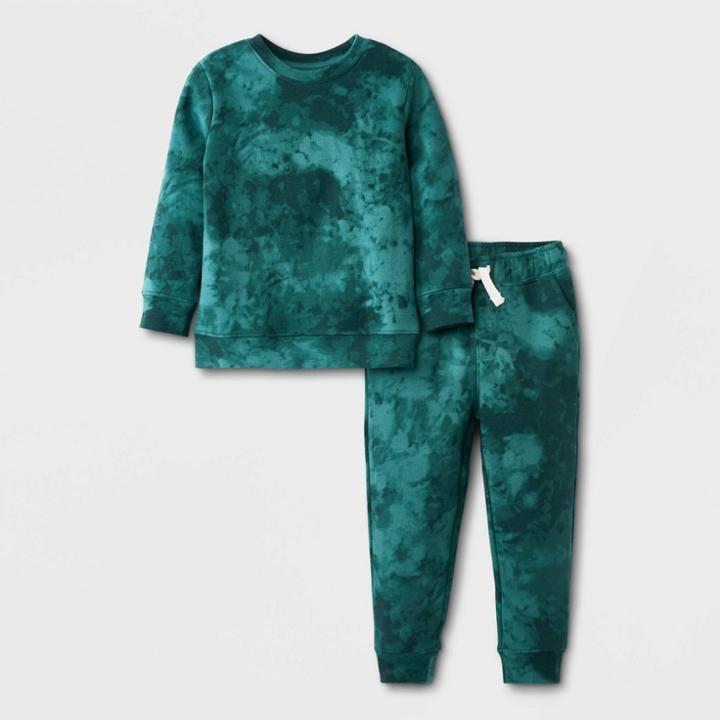 Toddler Boys' 2pc Tie-dye Long Sleeve Fleece Crew And Jogger Set - Cat & Jack Green