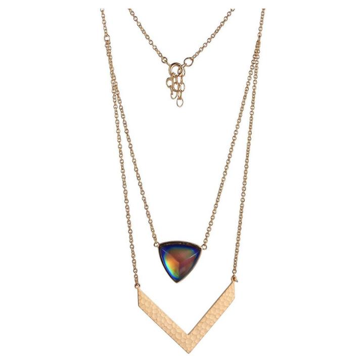 Target Color Changing Gold Over Silver Plated Bronze Thermochromic Crystal Layered Chevron Mood Necklace