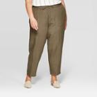 Women's Plus Size Linen Pants - Ava & Viv Olive (green)