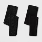 Girls' 2pk Leggings Black Sparkle & Black Solid - Cat & Jack Black