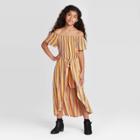 Girls' Off The Shoulder Stripe Walk Thru Dress - Art Class Yellow S, Girl's,