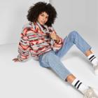 Women's Long Sleeve Cowl Neck Sherpa Pullover Geometric Print - Wild Fable Orange/blue
