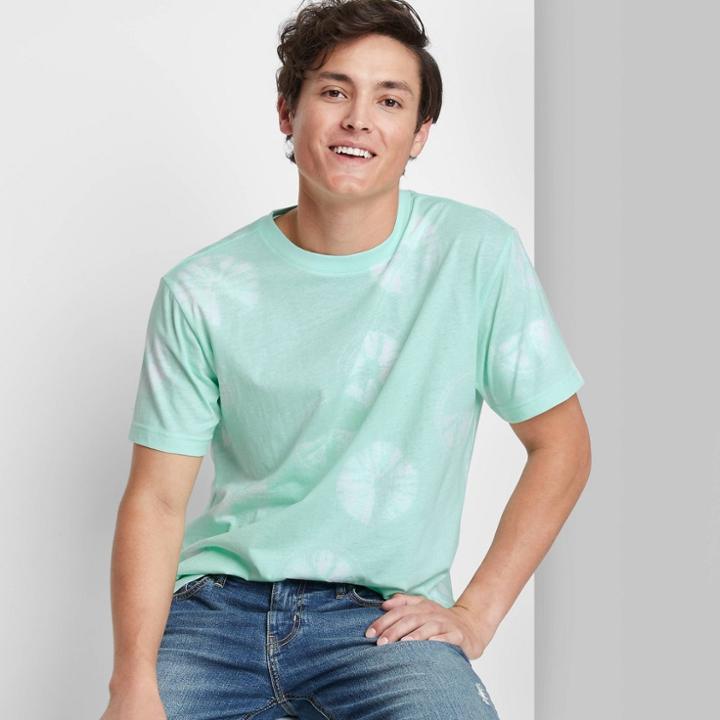 Men's Printed Casual Fit Short Sleeve Round Neck T-shirt - Original Use Green/lemon