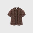 Women's Plus Size Leopard Print Puff Short Sleeve Blouse - Ava & Viv Black X
