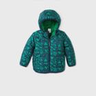 Toddler Boys' Reversible Geometric Print Puffer Jacket - Cat & Jack Green/navy 12m, Green/blue