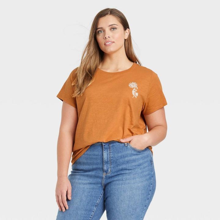 Women's Plus Size Short Sleeve T-shirt - Universal Thread Mango Orange