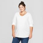 Maternity Plus Size Long Sleeve Shirred T-shirt - Isabel Maternity By Ingrid & Isabel White