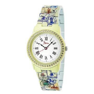 Boum Bon Voyage Women's Unique - Print Ceramic Bracelet Watch - Yellow, Pastel Yellow