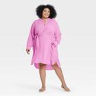 Women's Plus Size Long Sleeve Tie Waist Shirtdress - A New Day Orchid