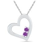 Target Natural Amethyst Prong Set Two-stone In Heart Pendant In Sterling Silver, Women's, White