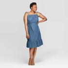 Women's Plus Size Sleeveless Square Neck Shoulder Tie Denim Dress - Universal Thread Blue
