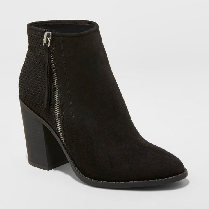 Women's Crissy Laser Cut Heeled Ankle Booties - Universal Thread Black