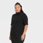 Women's Plus Size Mock Turtleneck Ribbed Pullover Sweater - Ava & Viv Black
