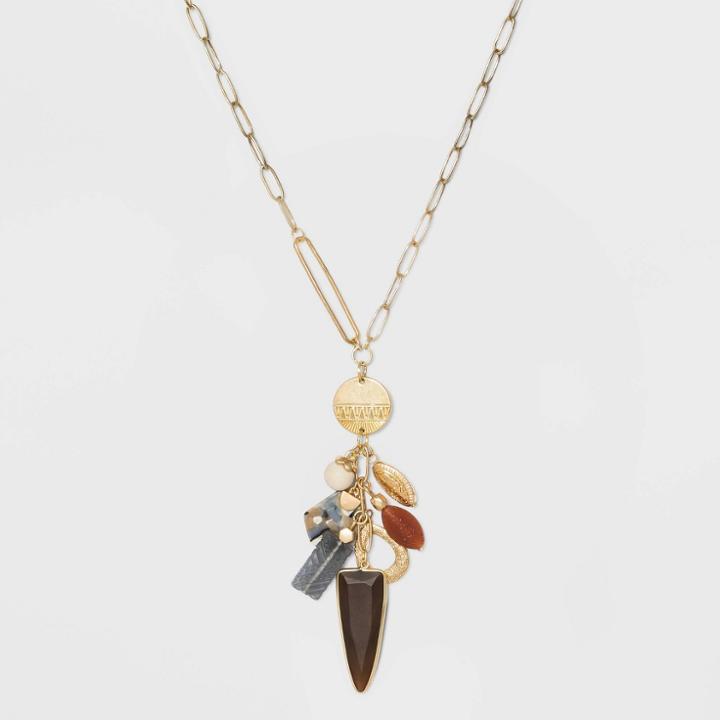 Semi-precious Agate And Opal Pendant Cluster Necklace - Universal Thread Brown