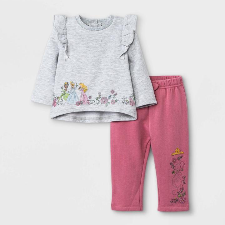 Baby Girls' 2pc Disney Princess Fleece Pullover And Jogger Set - Burgundy Newborn, Red