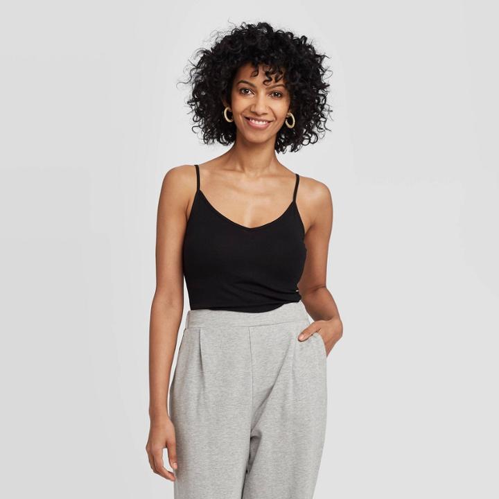 Women's Slim Fit Rib V-neck Tank Top - A New Day Black