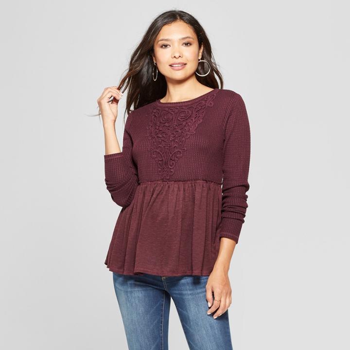 Women's Long Sleeve Peplum Blouse - Knox Rose Plum