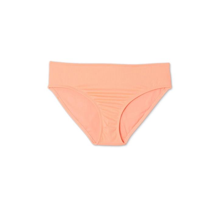 Women's Sustainably Made Plus Size Ribbed Hipster Bikini Bottom - Xhilaration Coral