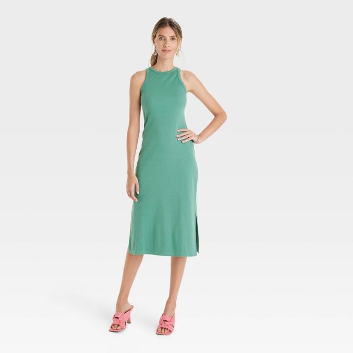 Women's Sleeveless Rib Knit Dress - A New Day Teal