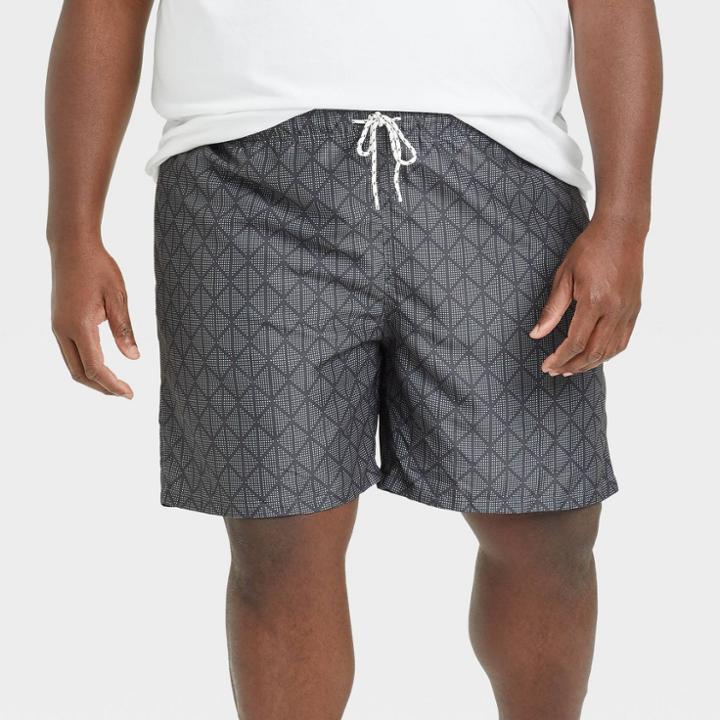 Men's Big & Tall 7 Geo Swim Trunks - Goodfellow & Co Black