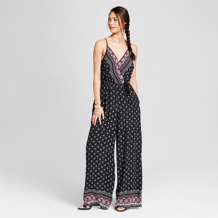 Women's Floral Print Strappy V-neck Jumpsuit - Xhilaration Black