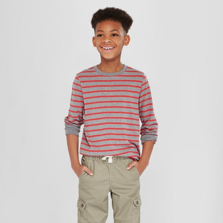 Boys' Long Sleeve Stripe T-shirt - Cat & Jack Red