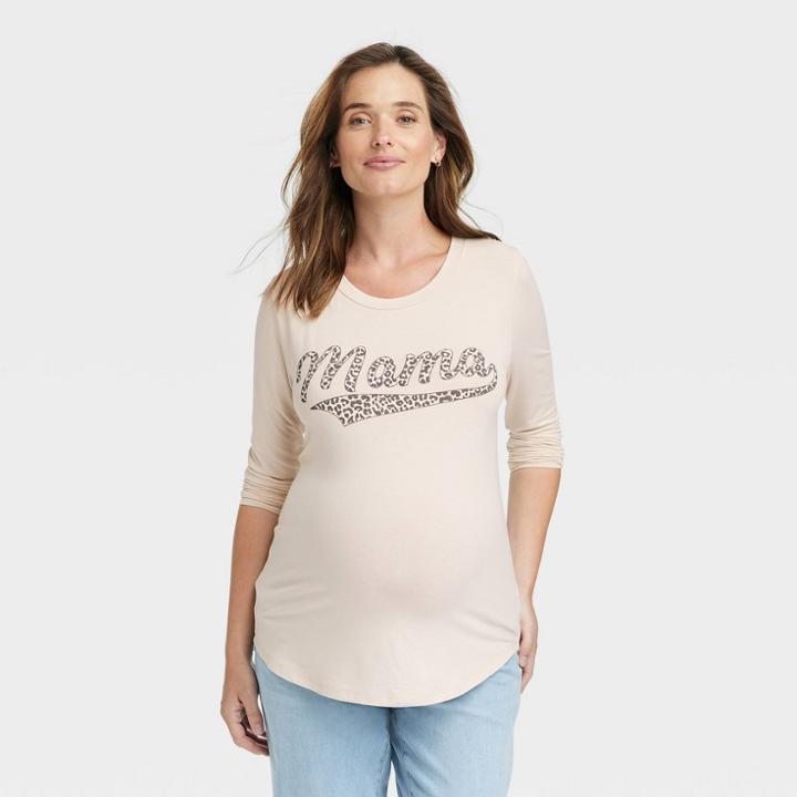 Long Sleeve Mama Knit Graphic Maternity T-shirt - Isabel Maternity By Ingrid & Isabel Beige