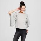 Women's Striped Short Sleeve Ruffle Detail Blouse - Grayson Threads (juniors') Gray