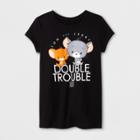 Tom And Jerry Girls' Tom & Jerry 'double Trouble' Graphic Short Sleeve T-shirt - Black