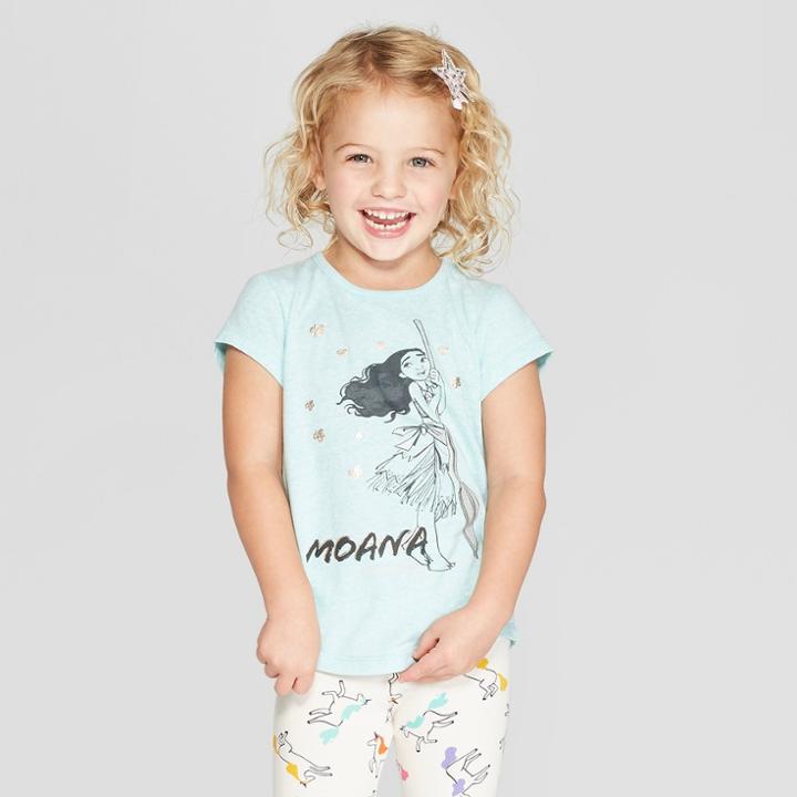 Happy Threads Toddler Girls' Disney Princess Short Sleeve T-shirt - Blue